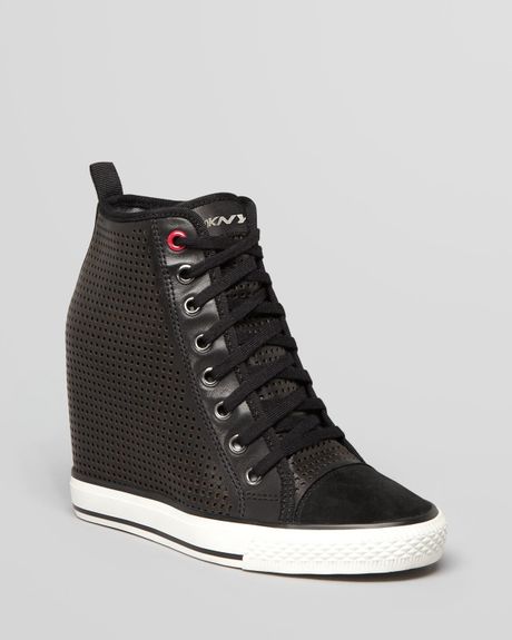 black lace up wedge sneakers