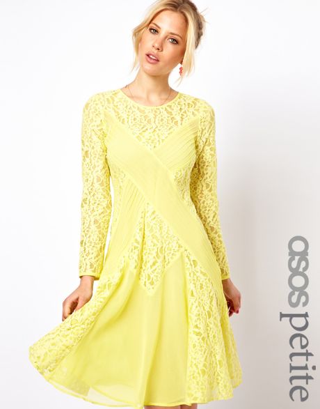 Asos Curve Asos Petite Exclusive Midi Dress With Lace in Yellow | Lyst