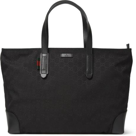 Gucci Leather trimmed Canvas Tote Bag in Black for Men | Lyst