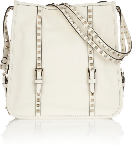 Valentino Studded Leather Shoulder Bag in White | Lyst