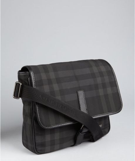 Burberry Black and Grey Check Print Nylon Messenger Bag in Black for Men | Lyst