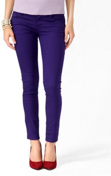 Forever 21 Ankle Length Denim Skinny Jeans in Purple (DARK PURPLE)