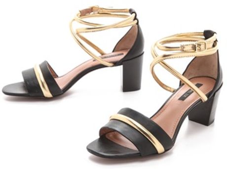 Rachel Zoe Montana Low Heel Sandals in Gold (black) | Lyst