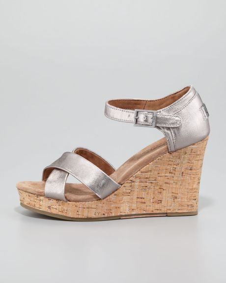 Toms Cork Wedge Sandal Pewter in Silver (PEWTER) | Lyst