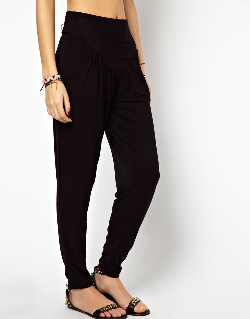 Asos Exclusive Jersey Peg Trousers with Waist Detail in Black | Lyst