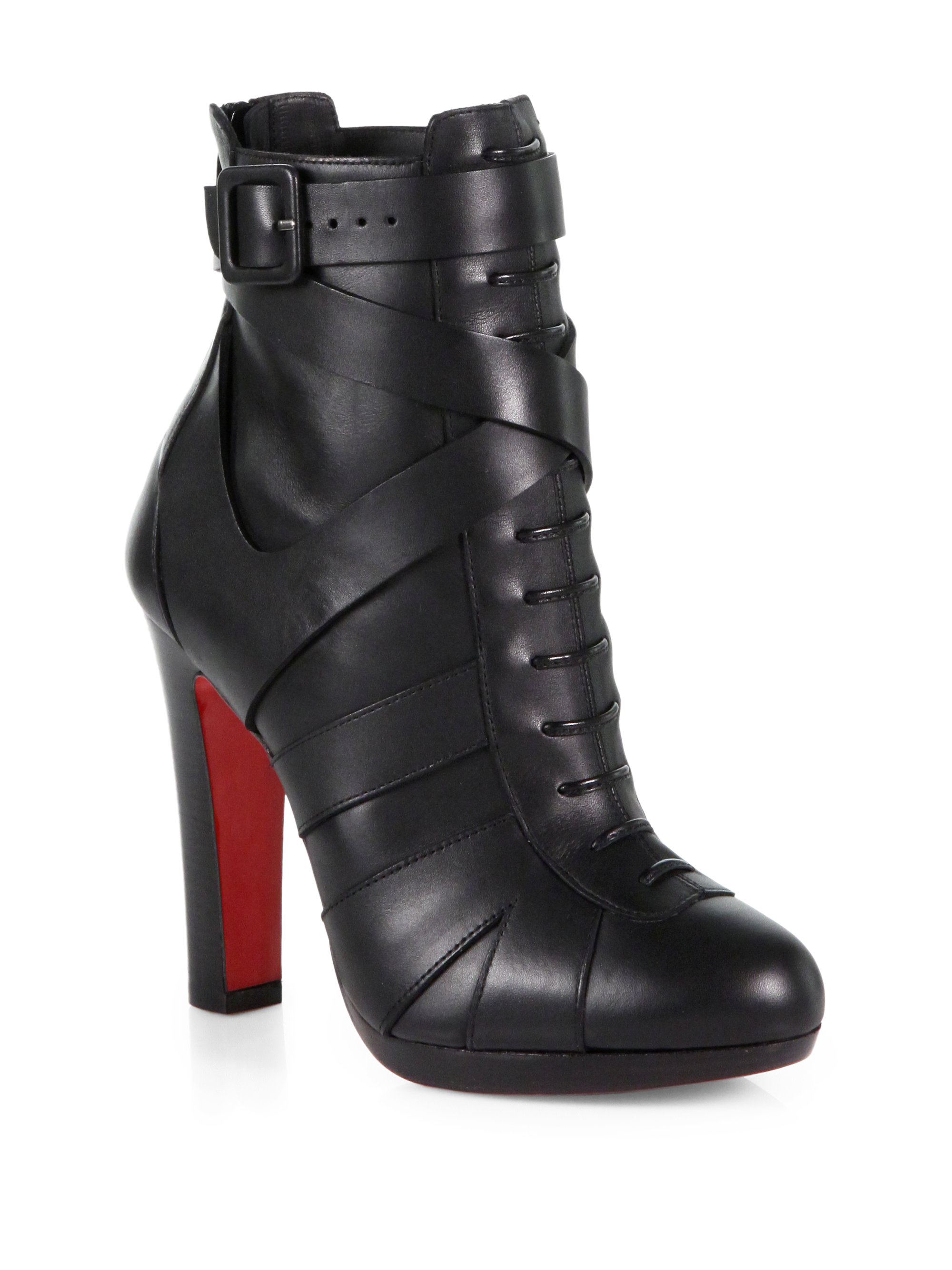 Christian Louboutin Lamu Leather Platform Ankle Boots in Black | Lyst