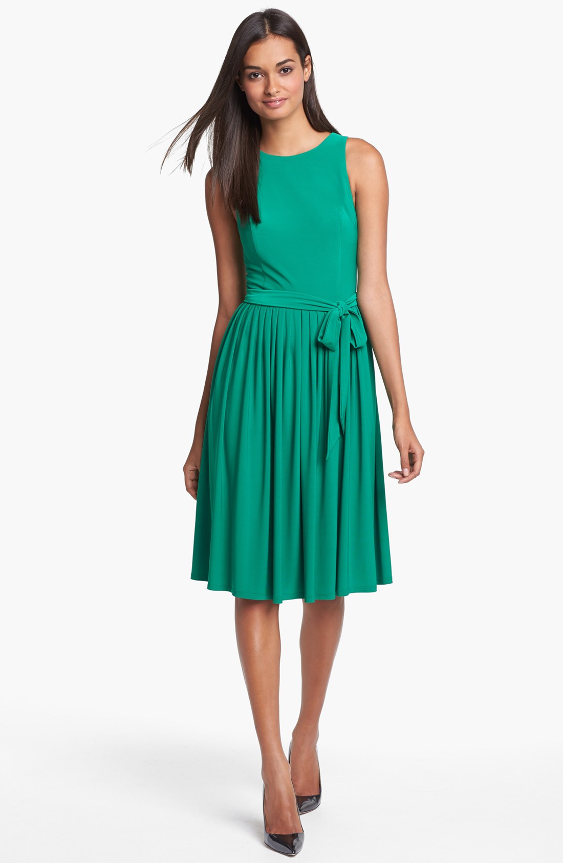 Isaac Mizrahi New York Jersey Fit Flare Dress in Green (Emerald) | Lyst