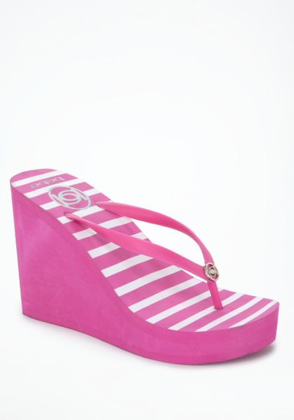 Bebe Logo Stripe High Flip Flops in Pink (VERY BERRY WHITE) | Lyst