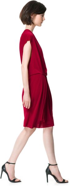 Zara Draped Crossover Dress in Red
