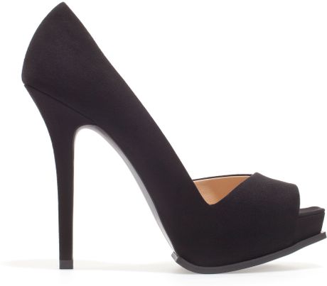 Zara High Heel Asymmetric Peep Toe Shoes in Black - Lyst Zara High Heel Asymmetric Peep Toe Shoes in Black - Lyst