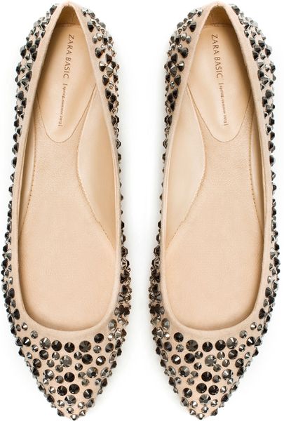 zara flat mules with rhinestones