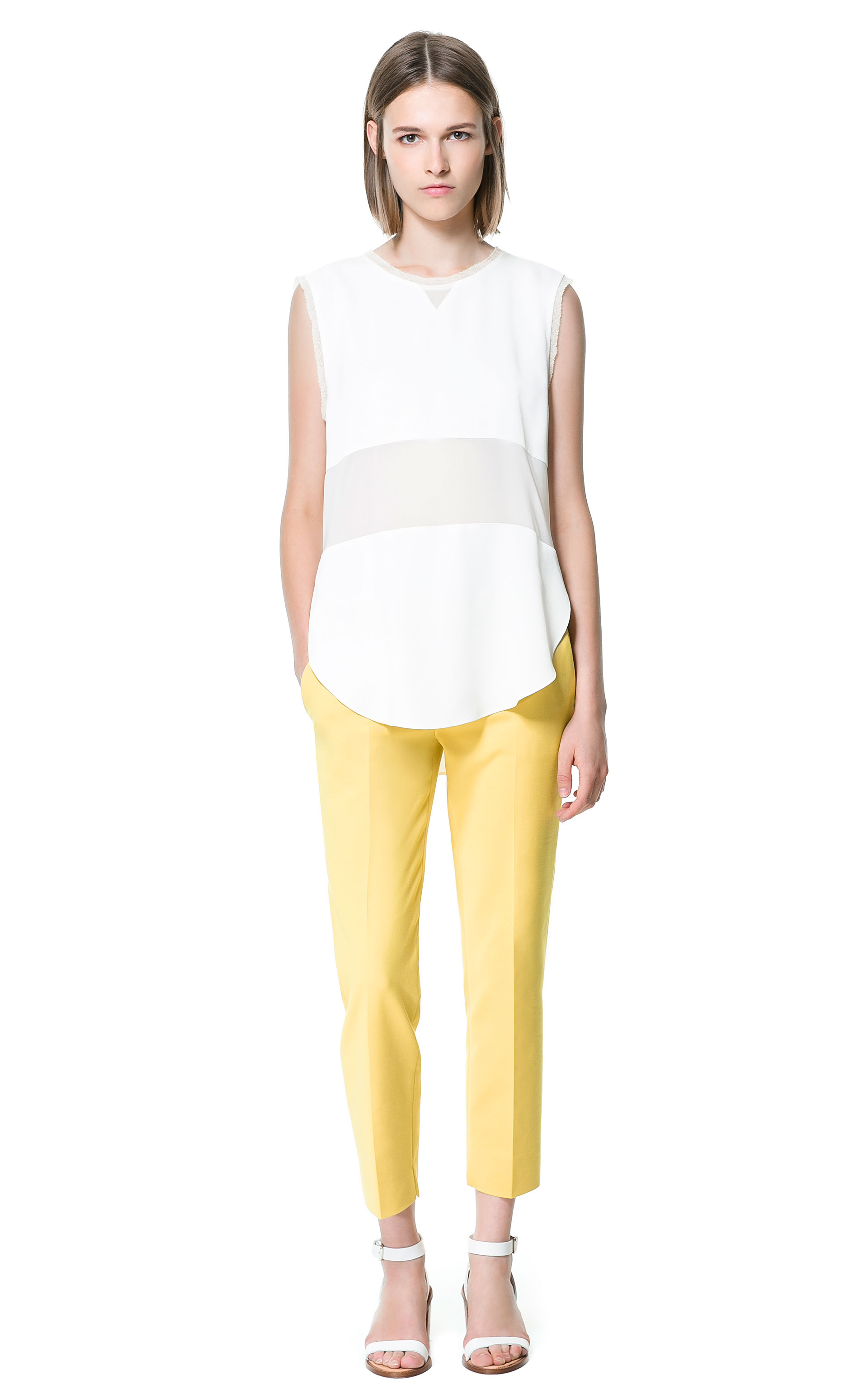 Zara Straight Cut Trousers in Yellow | Lyst