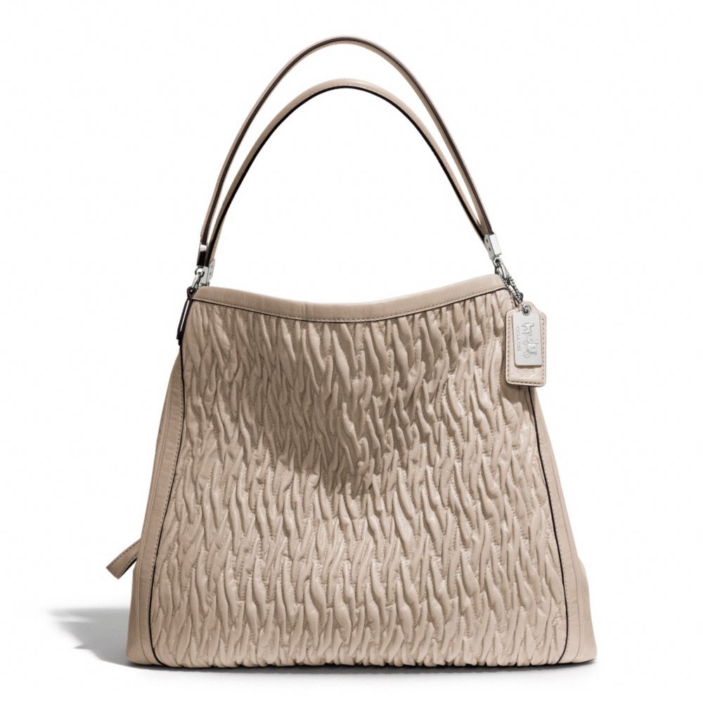 Coach Madison Phoebe Shoulder Bag in Gathered Twist Leather in Beige