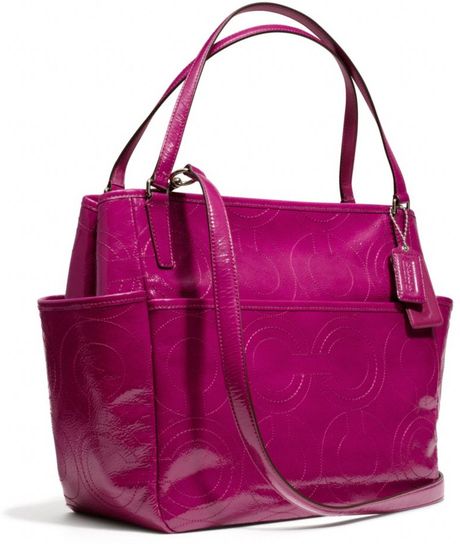 Coach Baby Bag Tote in Stitched Patent Leather in Purple (SVDEEP PORT ...