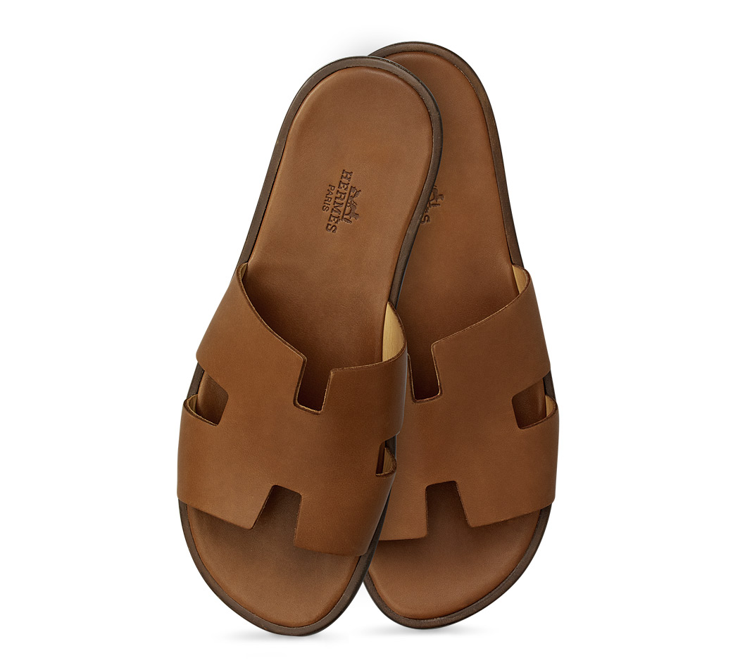 Hermès Izmir Leather Sandals in Gold for Men | Lyst