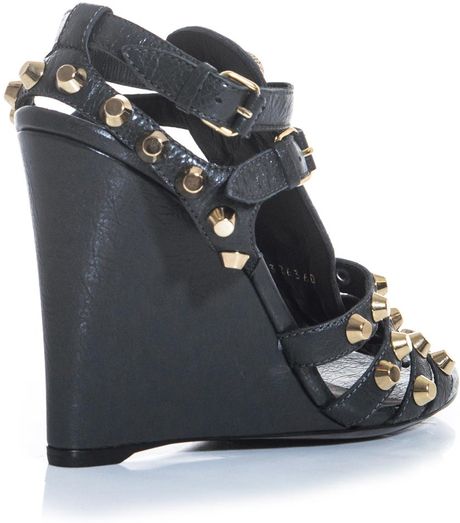 Balenciaga Arena Stud Wedge Sandals in Gray (grey) | Lyst