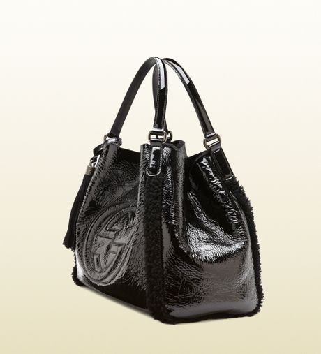 Gucci Soho Crushed Patent Leather Shoulder Bag in Black | Lyst