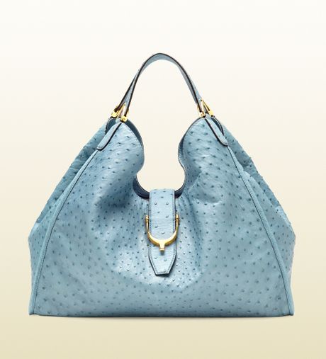 Gucci Soft Stirrup Ostrich Shoulder Bag in Blue Gucci Soft Stirrup Ostrich Shoulder Bag in Blue