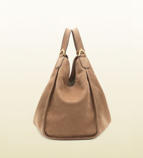 Gucci Soft Stirrup Light Brown Nubuck Leather Shoulder Bag in Brown | Lyst
