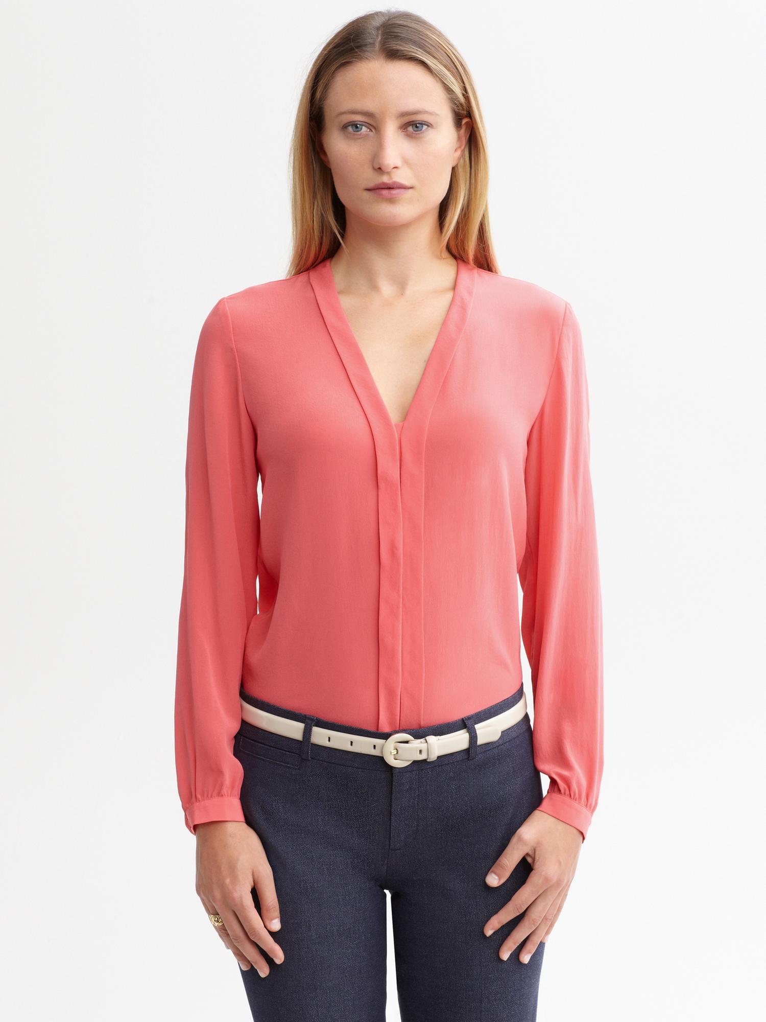 Banana Republic Silk Pleatfront Blouse In Red Light Heliconia Lyst