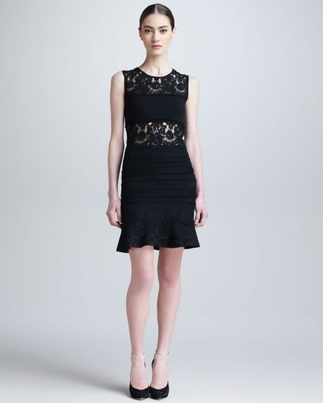 Roberto Cavalli Womens Lace-panel Dress with Flounce in Black
