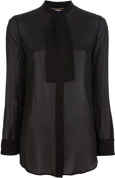Saint Laurent Sheer Pussy Bow Blouse In Black Lyst