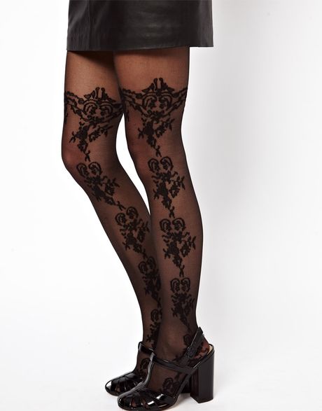 Asos Lace Floral Pattern Tights In Black Lyst 6907