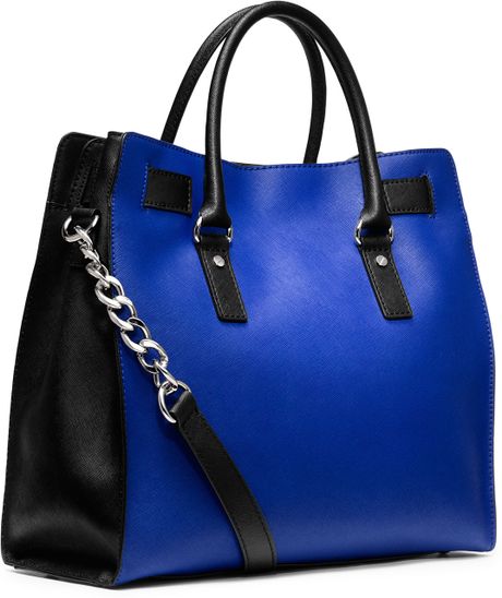 Michael Kors Large Hamilton Twotone Saffiano Tote in Blue (black) - Lyst