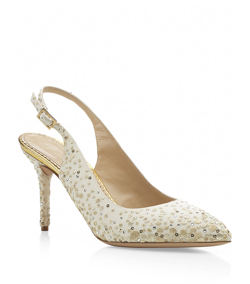 Charlotte Olympia Desi Embellished Slingback Shoe in Gold