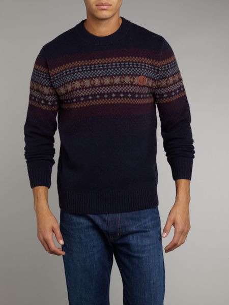 Fred Perry Fairisle Crew Neck Jumper in Blue for Men (navy) | Lyst