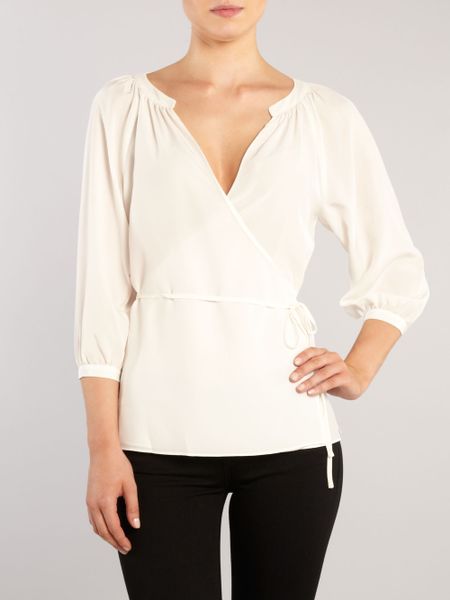 white silk wrap blouse