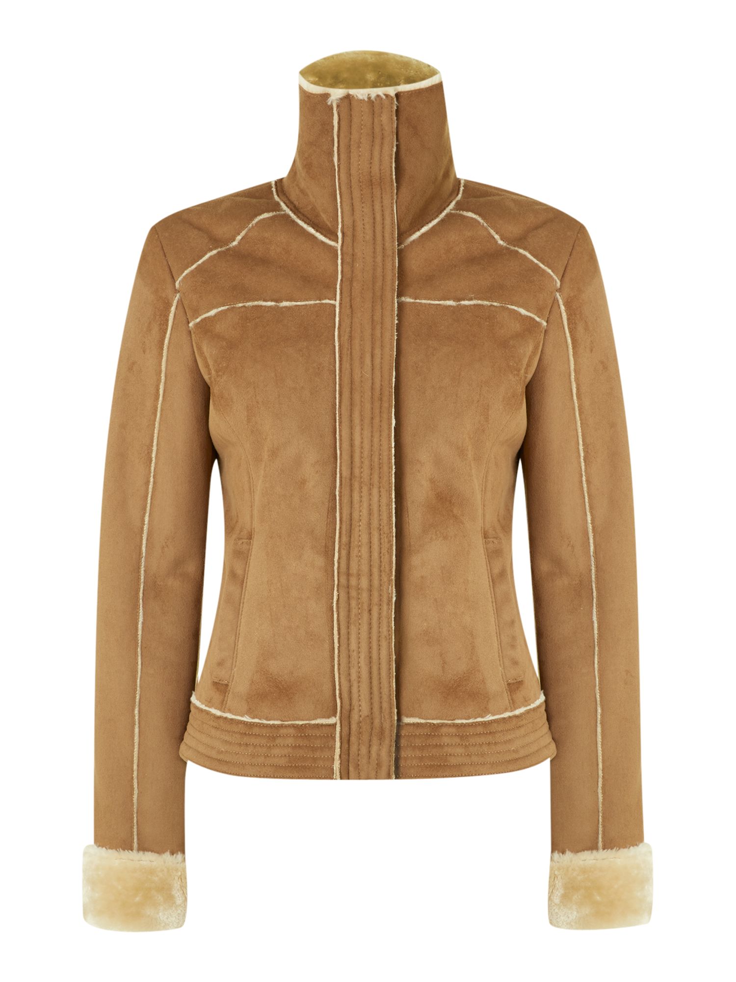 Armani Jeans Shearling Jacket with Faux Fur Collar in Brown (Beige) | Lyst