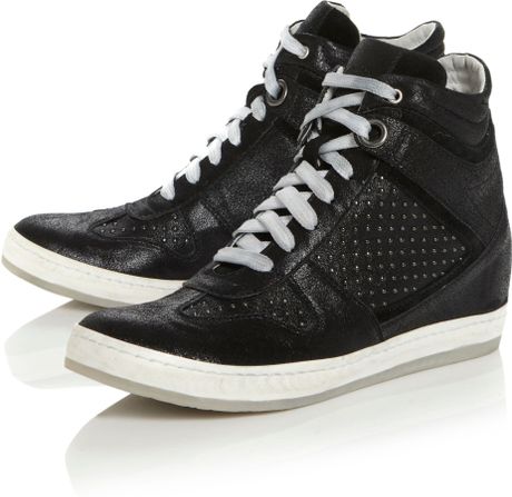 dune black wedge trainers