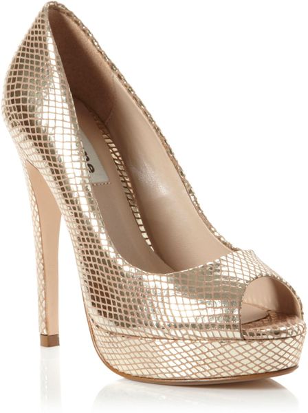 Dune Chamber Very High Peep Platform Shoes in Gold | Lyst