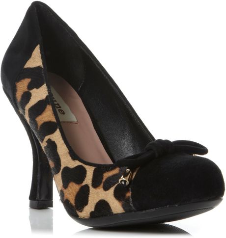 Dune Apaloosa Toecap Bow Court Shoes in Black (Leopard Print) | Lyst