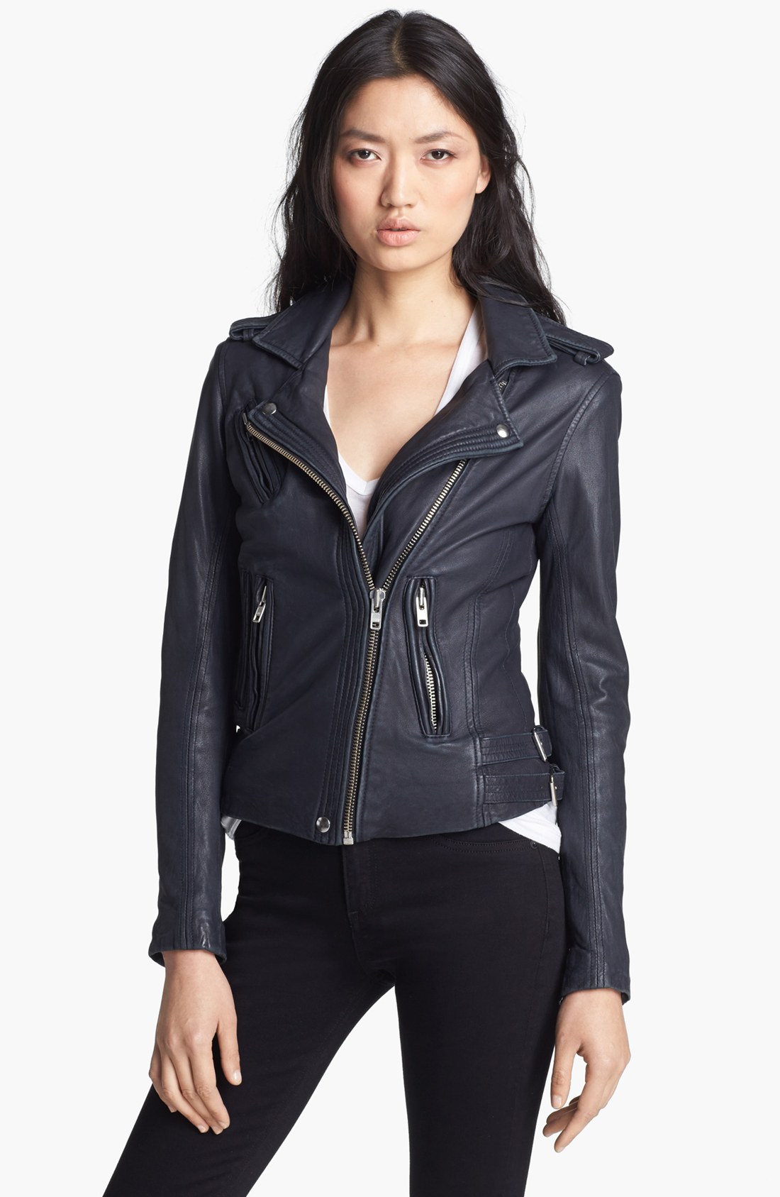 Iro Ceylona Leather Trim Jacket in Blue (navy) | Lyst