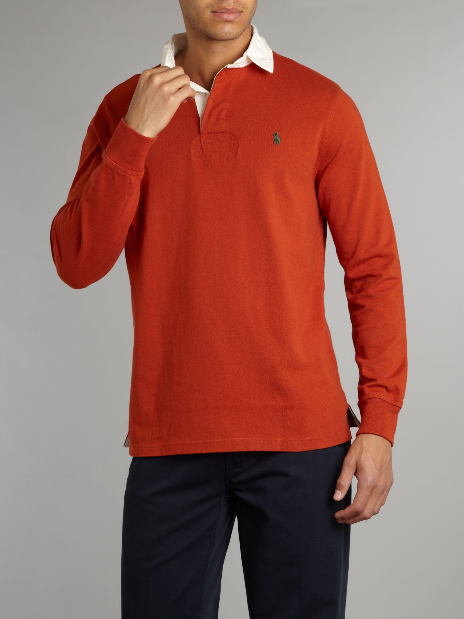 Polo Ralph Lauren Long Sleeved Classic Rugby Top In Red For Men Orange