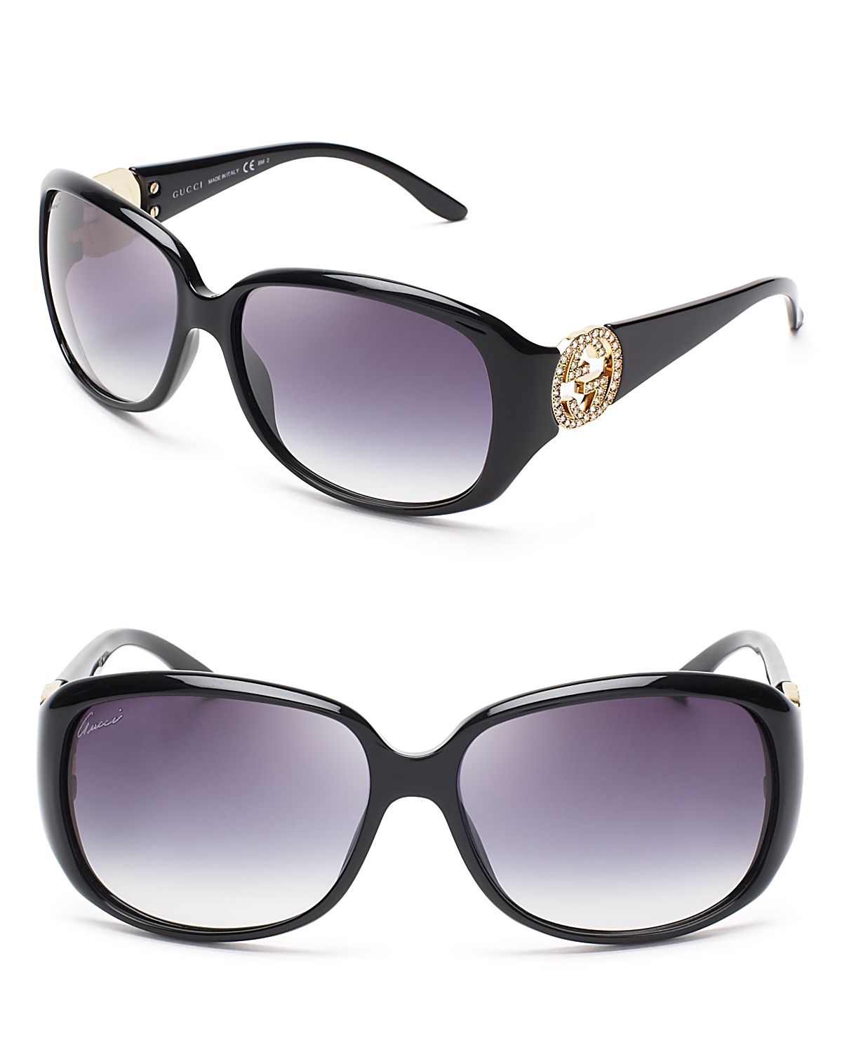 Gucci Crystal Logo Temple Sunglasses In Black Shiny Black Lyst