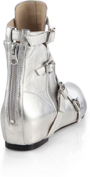 silver flat ankle boots