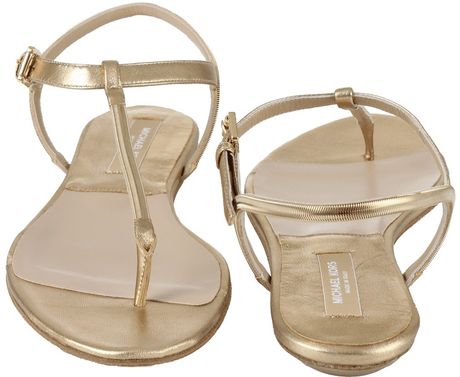 gold t strap flat sandals