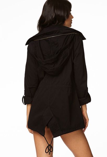 Forever 21 Hooded Utility Jacket in Black | Lyst