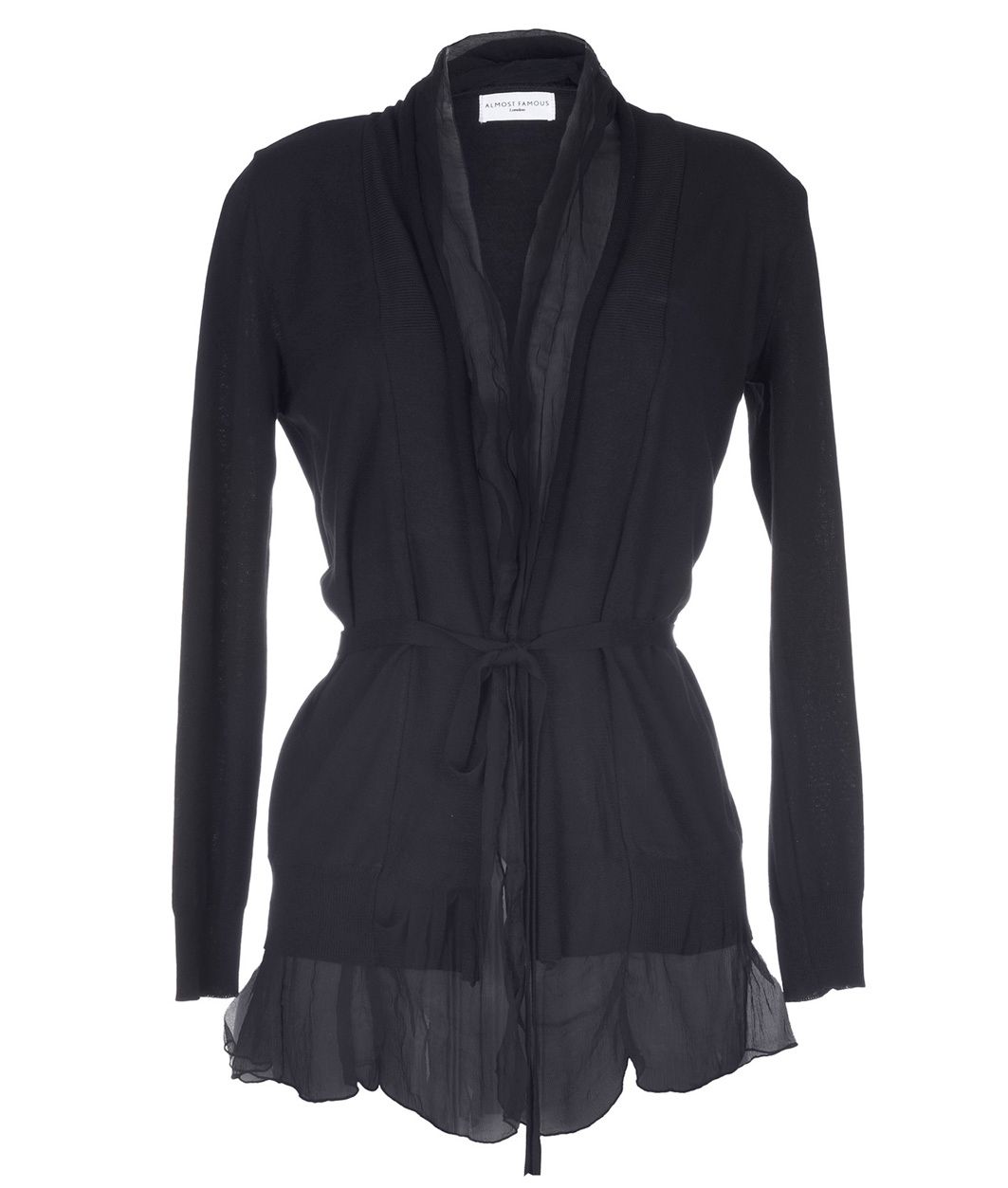 Almost Famous Chiffon Trim Cardigan in Blue (Navy) | Lyst