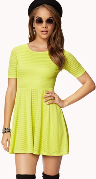 Forever 21 Shadow Stripe Skater Dress in Yellow (LIME)