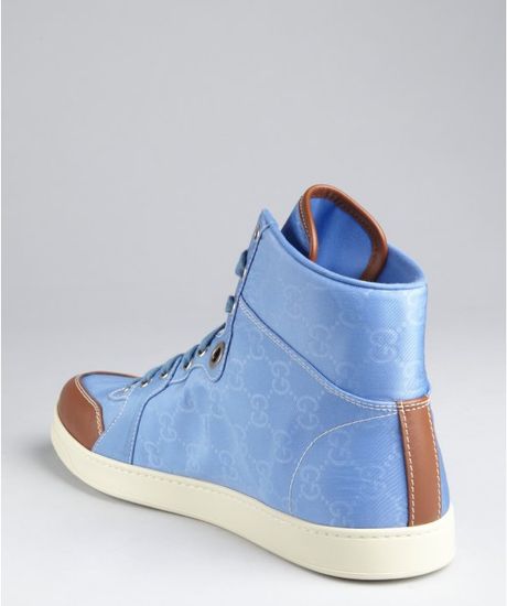 gucci navy blue leather high top sneakers