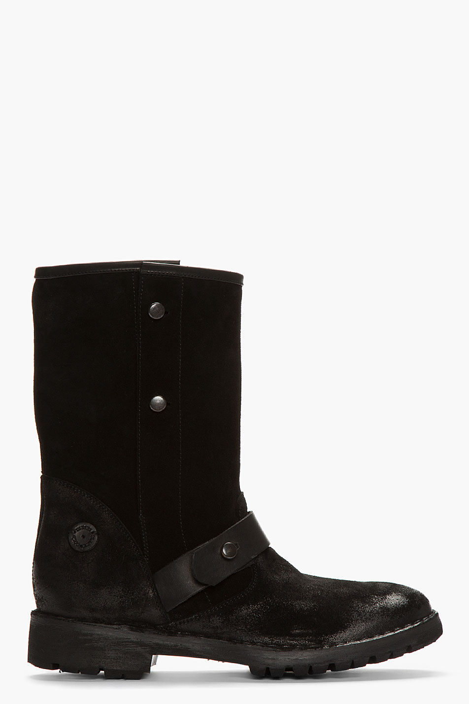 Diesel Black Gold Black Distressed Suede Buttoned Boots in Black for