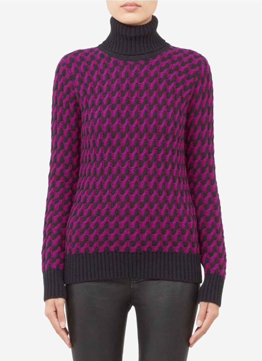 Joseph Patterned Wool Knit Turtleneck Sweater in Purple (Multi-colour) | Lyst