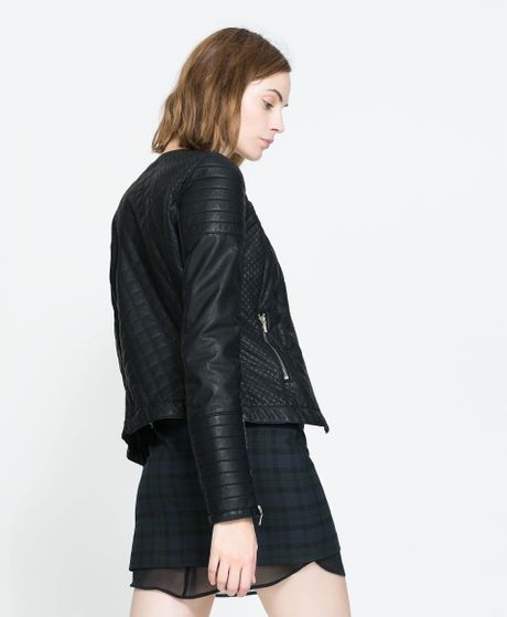 Zara Faux Leather Biker Jacket in Black