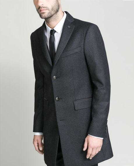 Zara Checked Overcoat with Faux Leather Detail in Gray for Men (Dark ...