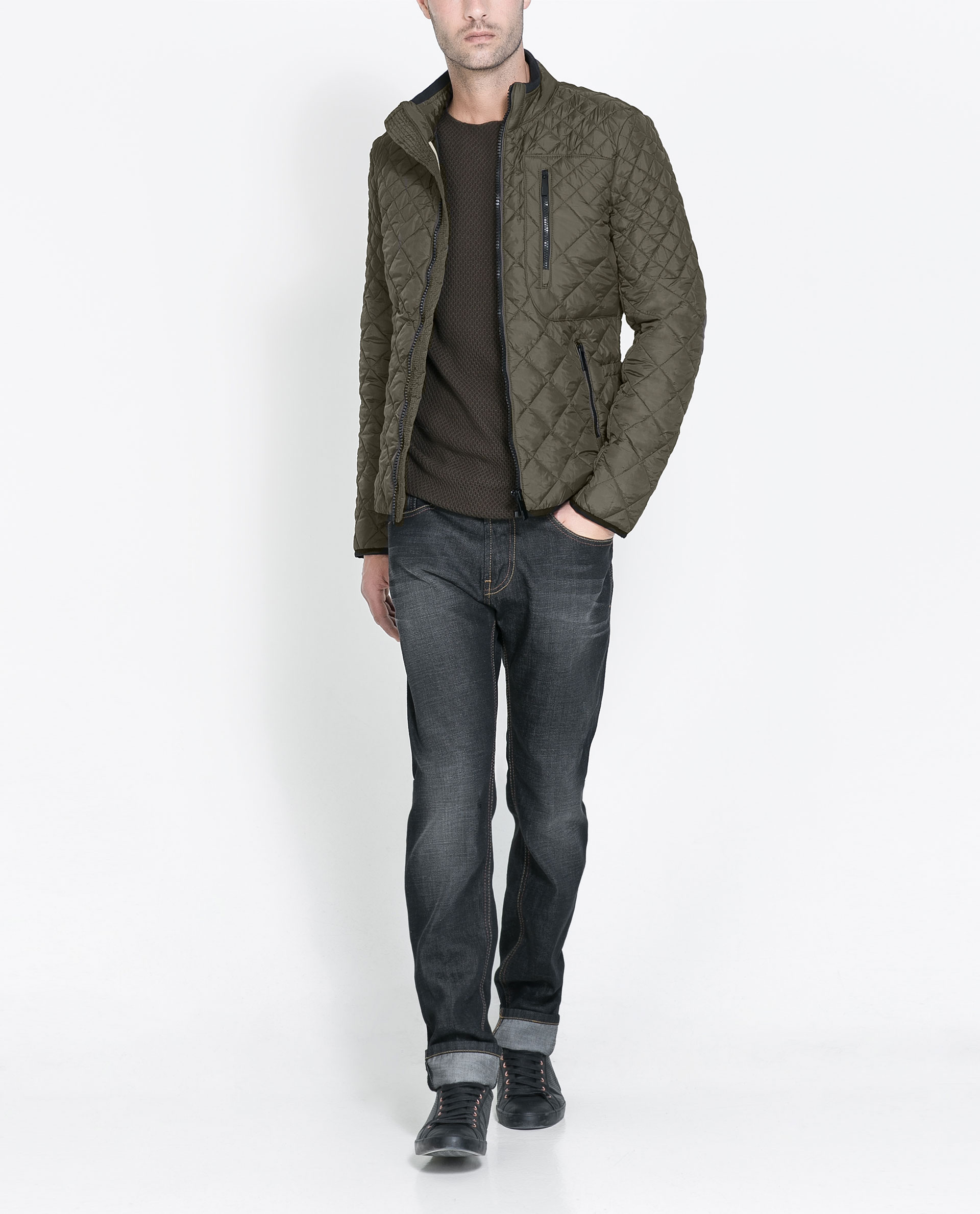 Zara Quilted Jacket in Khaki for Men | Lyst