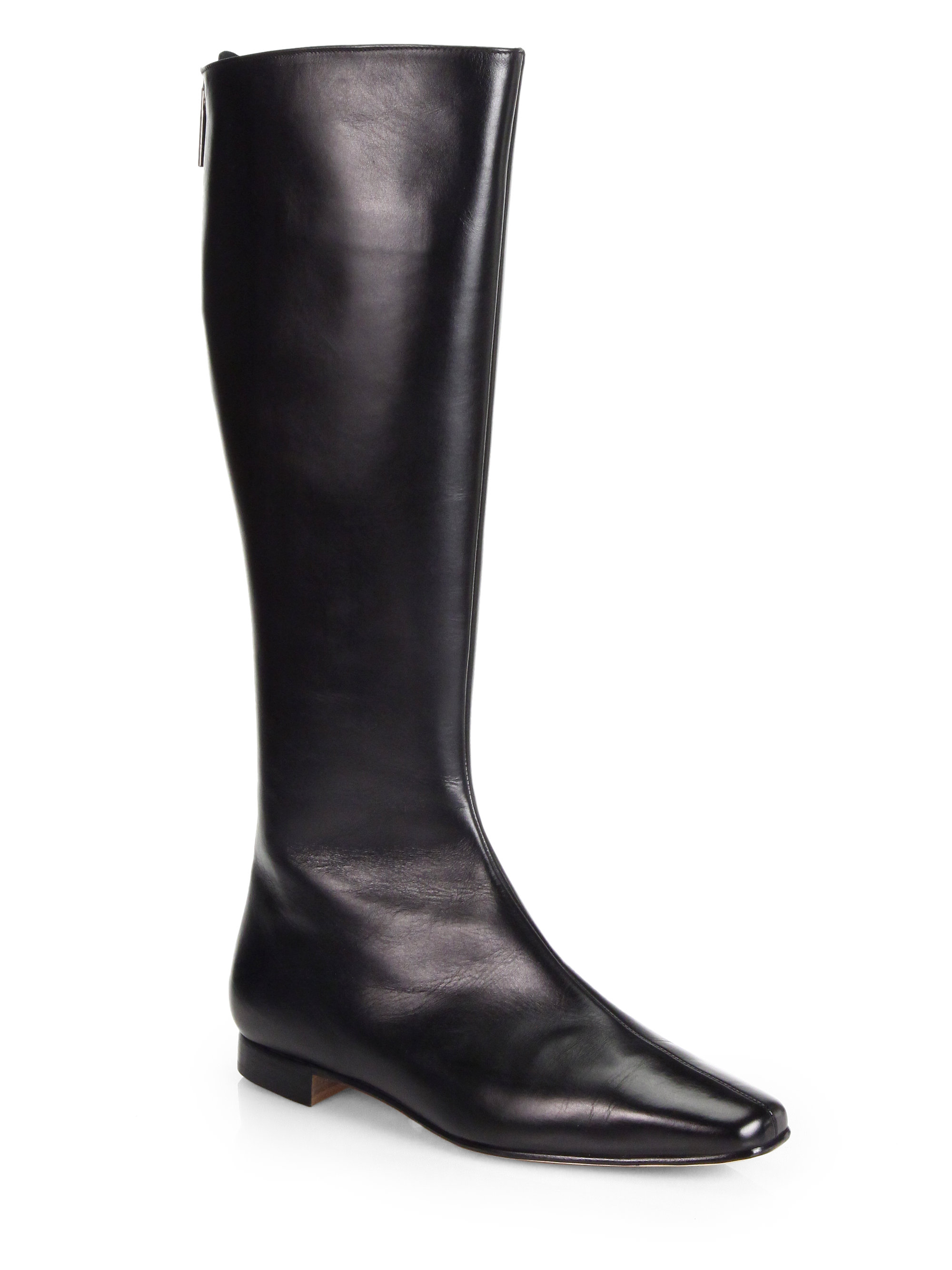 Manolo Blahnik Courrihi Leather Boots in Black | Lyst
